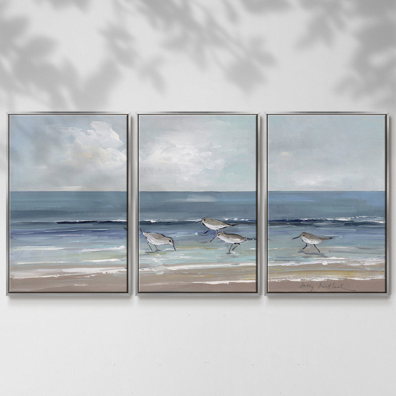 "Shore" II - Reproduction de cadre flottant 3 pièces sur toile, Argent, H 40 po x l 78 po x P 2 po