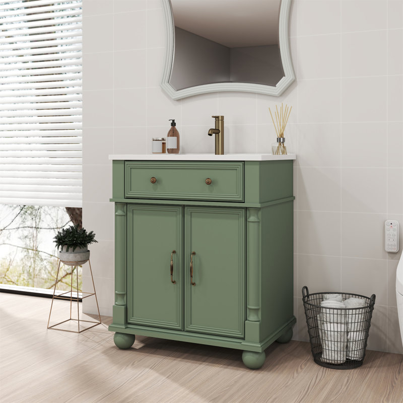 Lavabo de salle de bain 27,8 "Mid-Century avec base romaine, Vert