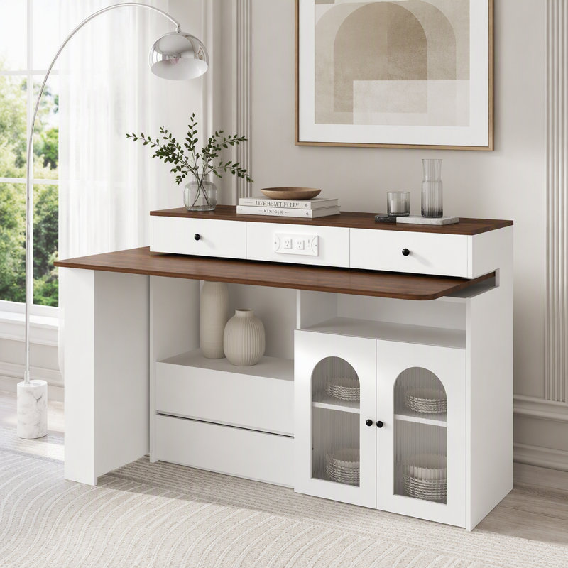Kitchen Island with Extendable & Rotating Table