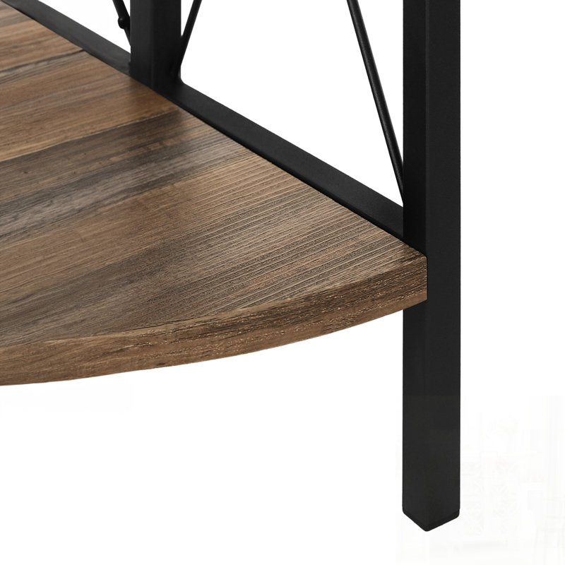 4-Tier Corner Bookshelf with Fan-Shaped Shelves, Black Metal Frame, and Reclaimed Wood-Look Finish for Modern Spaces