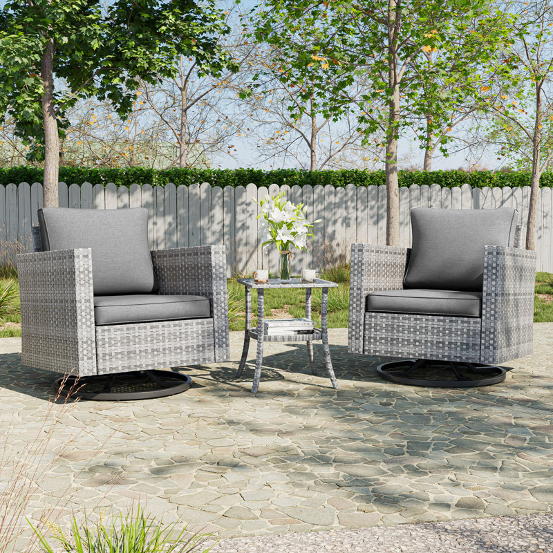 Gershwin 2 - Person Swivel Rocking Chair Outdoor Seating Group with Cushions, Gray, Gray