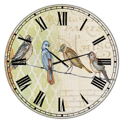Horloge murale surdimensionnée Birds Gathered On Wire Paris II