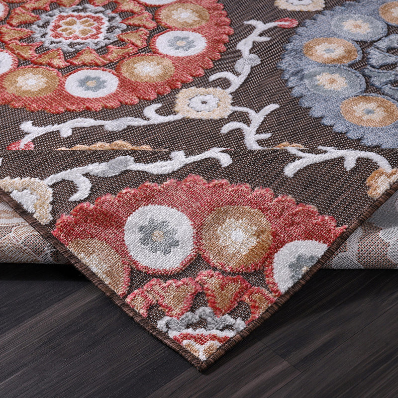 Tapis d'intérieur / extérieur brun / rouge / gris, Rectangle 8 pi x 10 pi