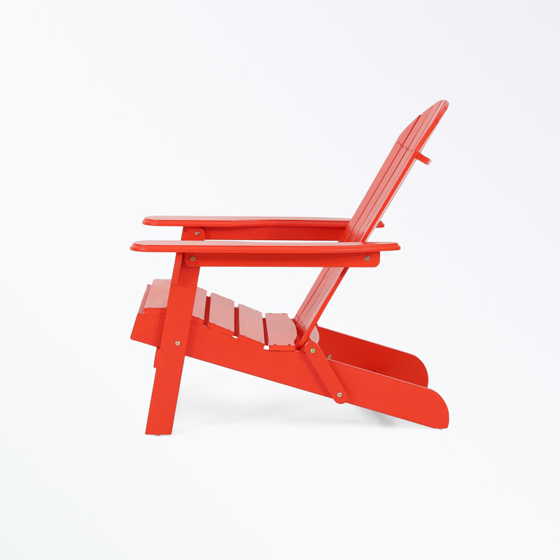 Clariandra Folding Acacia Wood Adirondack Chair with Slatted Back, Red