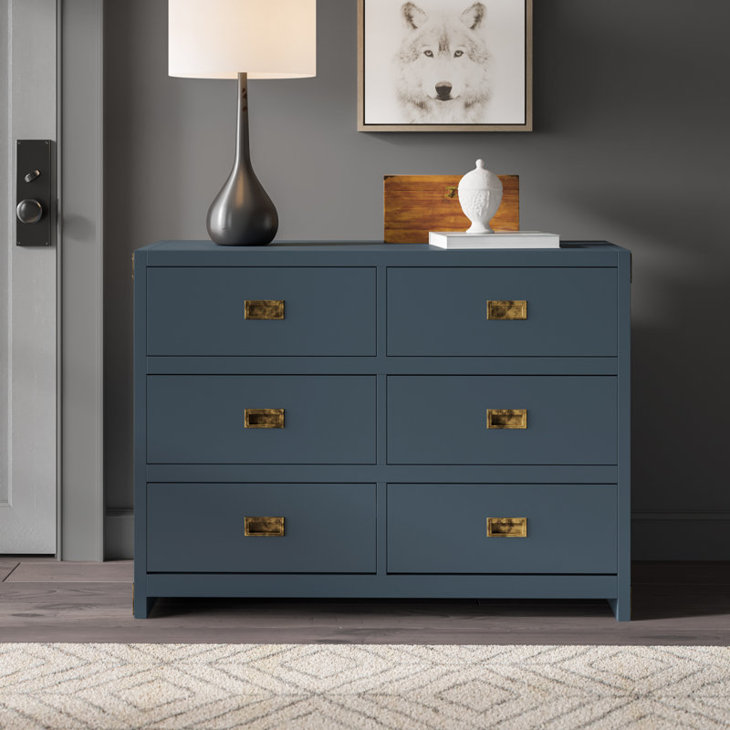 Hubble 6-Drawer Campaign-Inspired Manufactured Wood Dresser , Graphite Blue