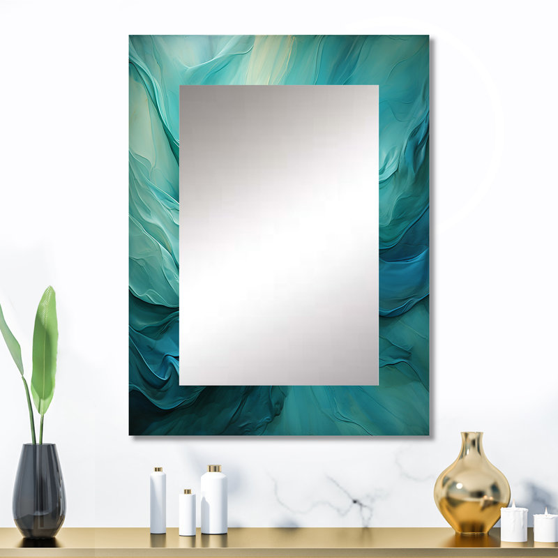 Turquoise Tranquility V - miroir mural décoratif de paysages abstraits, grand miroir moderne et contemporain, impression d'art en métal