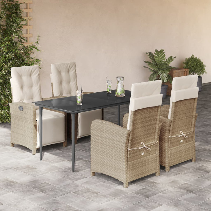 Edwinn Outdoor Bistro Set with Cushions, Black, 29.1" H x 31.5" W x 31.5" D, 4