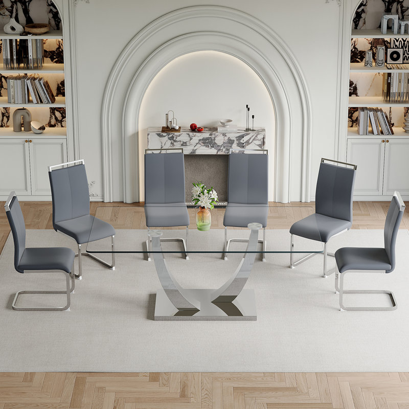 Glass Dining Table Set, 7, Grey