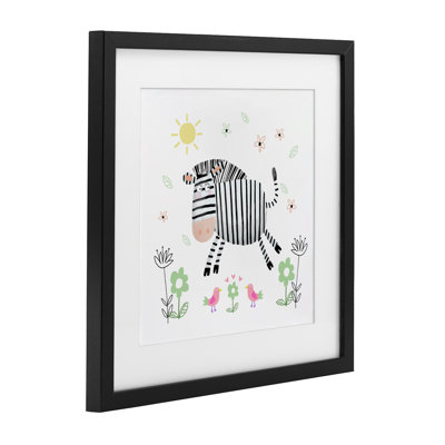 Floral Baby Zebra Illustration Framed Print Under Glass, design by Carla Daly