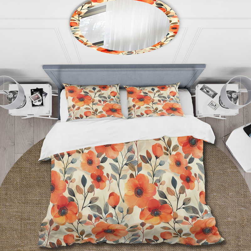 Ensemble de housse de couette Red Beige Floral Retro Harmony I - Floral Retro