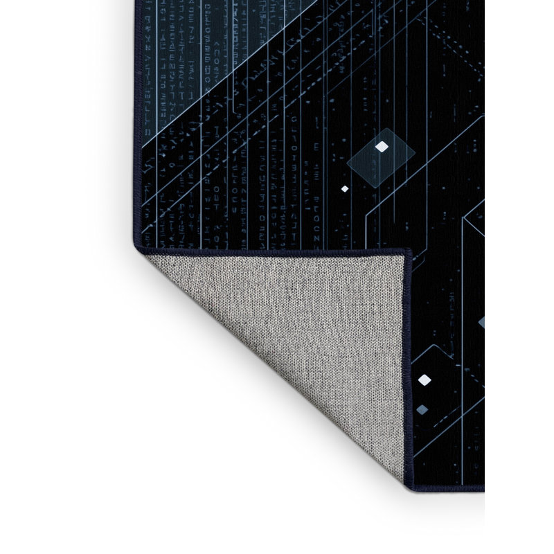 Machine Washable Paulett Sleek & Chic Modern Geometric Rug in Blue – Navy Binding, 5 x 8