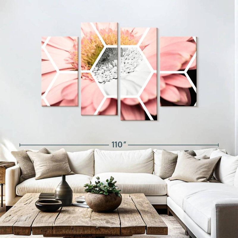 Harnek Pink Gerbera Hexagon, 54'' H x 84'' W
