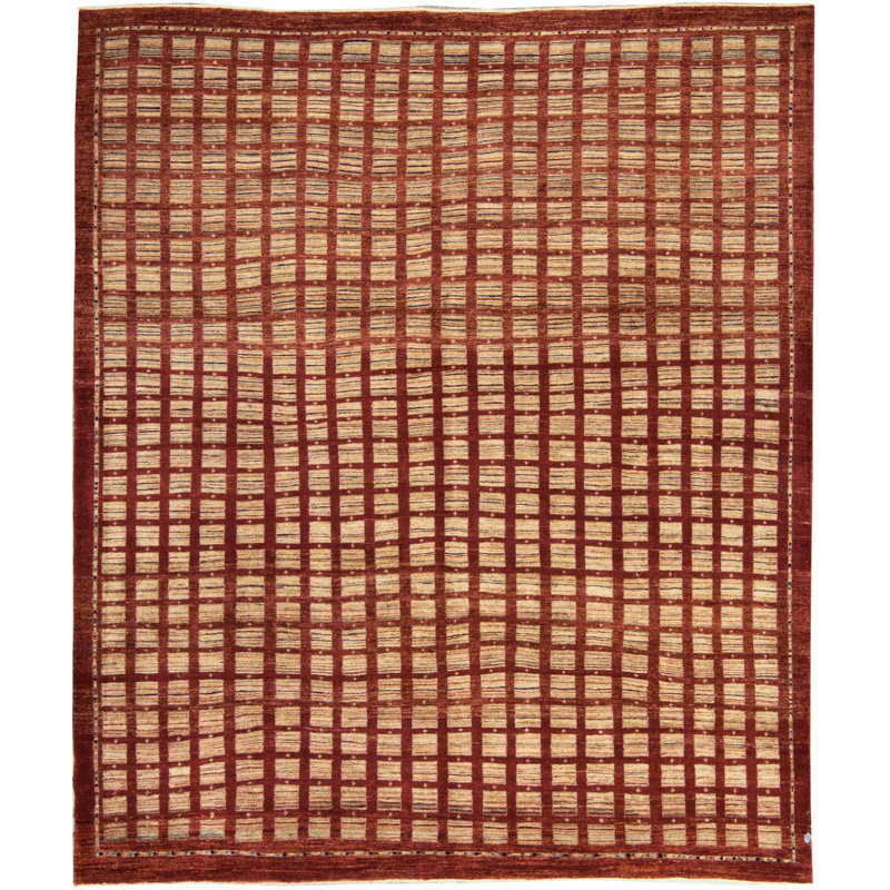 Tapis brun et crème noué à la main de haute qualité