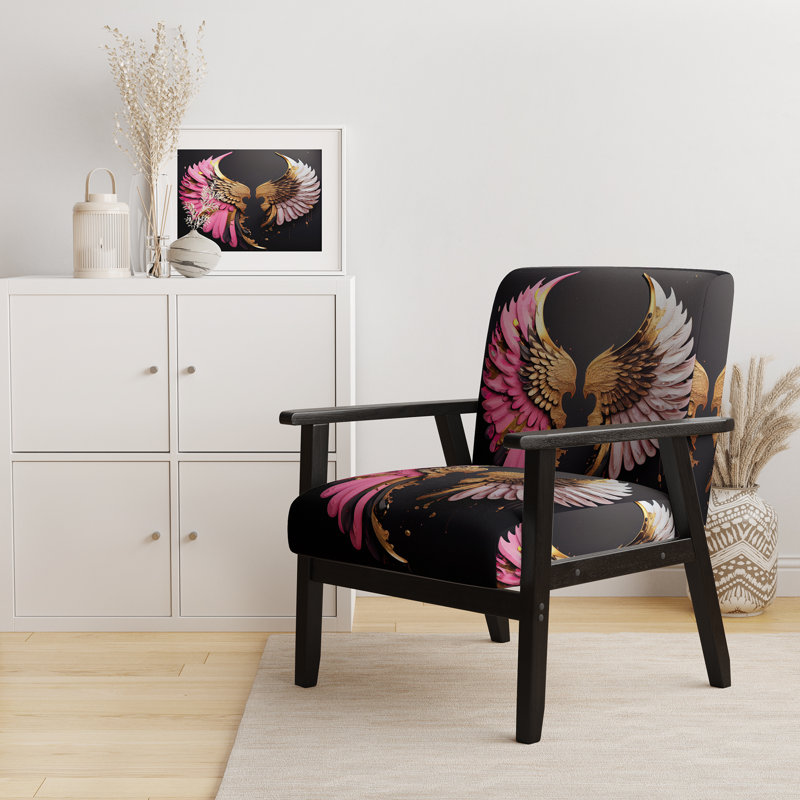 Fauteuil de 23 po de large Dabrielle, Mélange de polyester doré / rose / noir