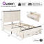 Base de lit plateforme grand en bois avec tête de lit 52 po, grands tiroirs de rangement, crème Farmhouse-9616788-9616874