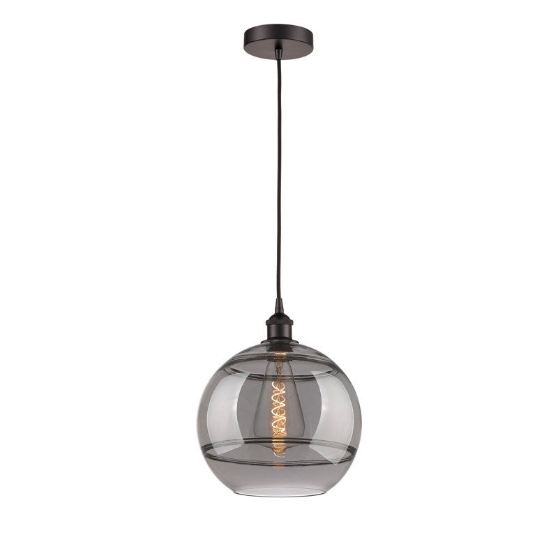 Luminaire suspendu 1 lumière Edison Bienes-616-G556, H 13,38 po x l 12 po x P 12 po, Gris fumée clair