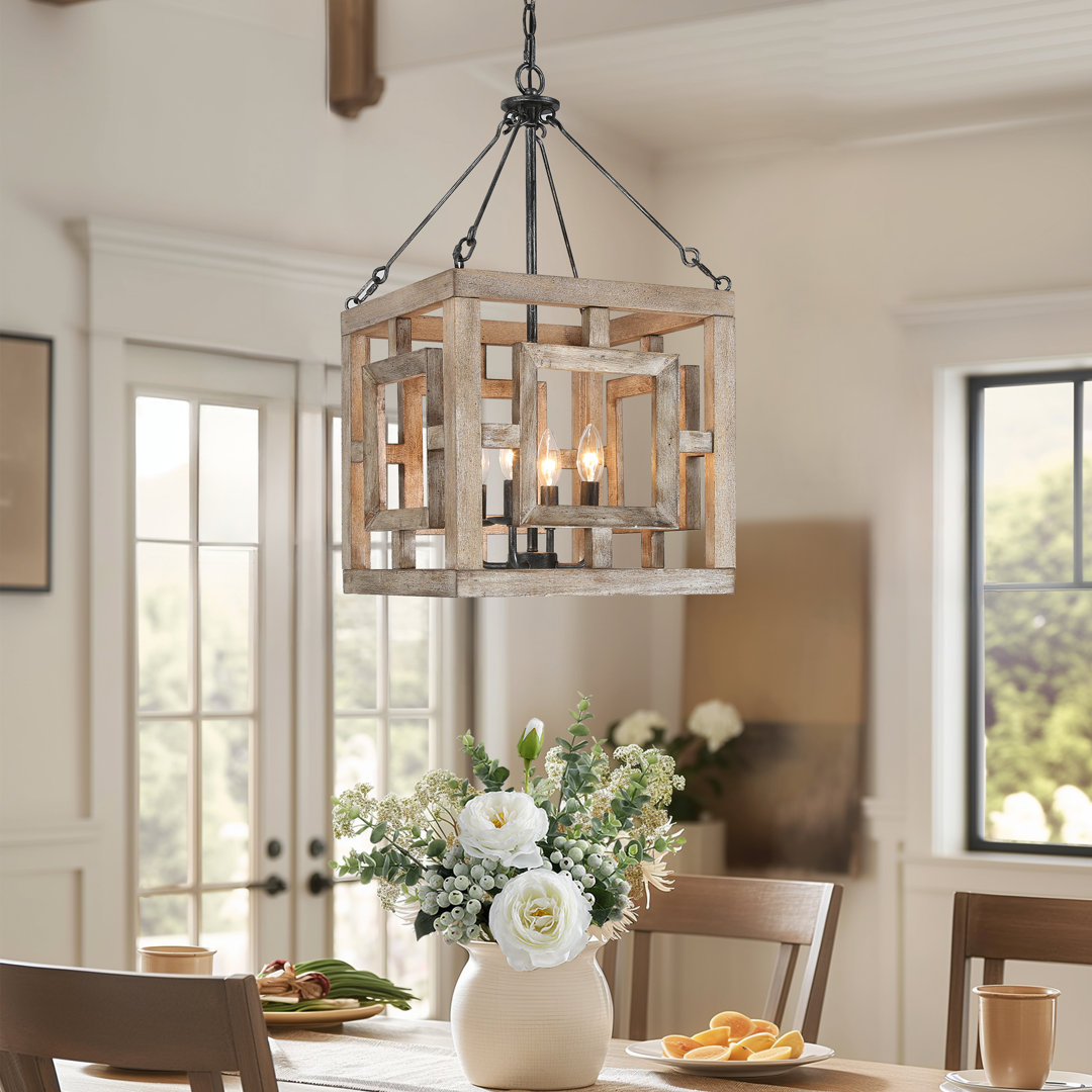 Gatlin 4-Light Handmade Wood Small Square/Rectangle Pendant Laurel Foundry Modern Farmhouse®