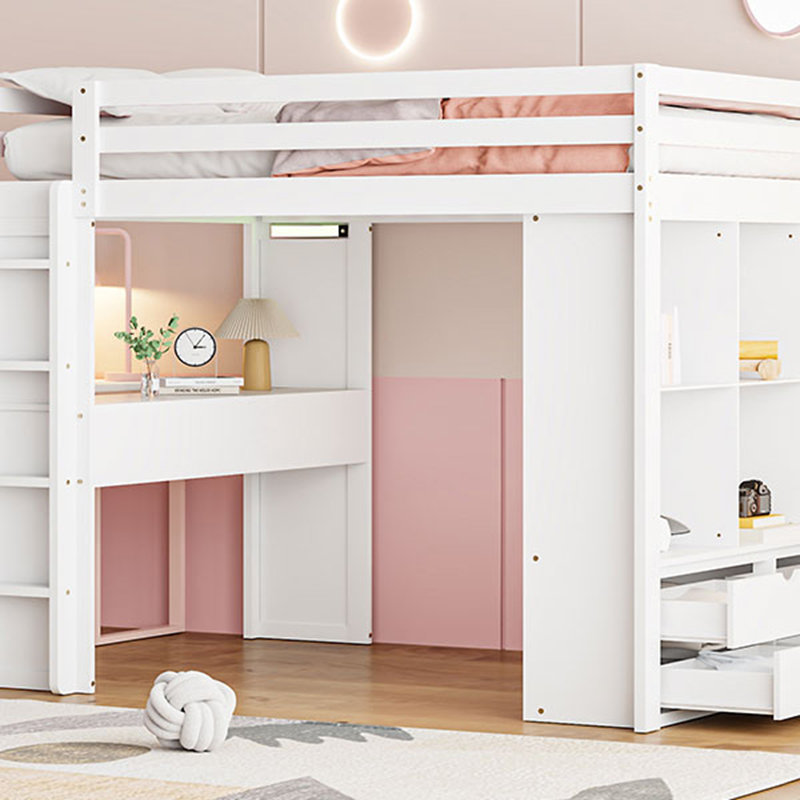 Lit mezzanine avec grand bureau Kathe, Blanc