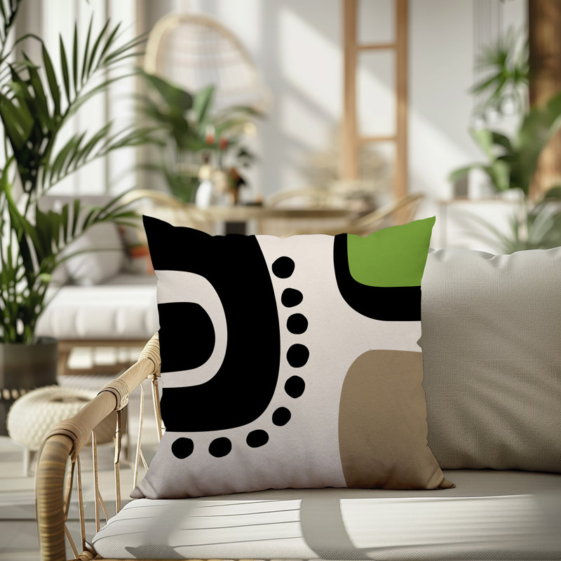 Oreiller carré réversible intérieur / extérieur Tobe Minimalist, H 17 po x l 17 po, Chartreuse / noir / blanc cassé
