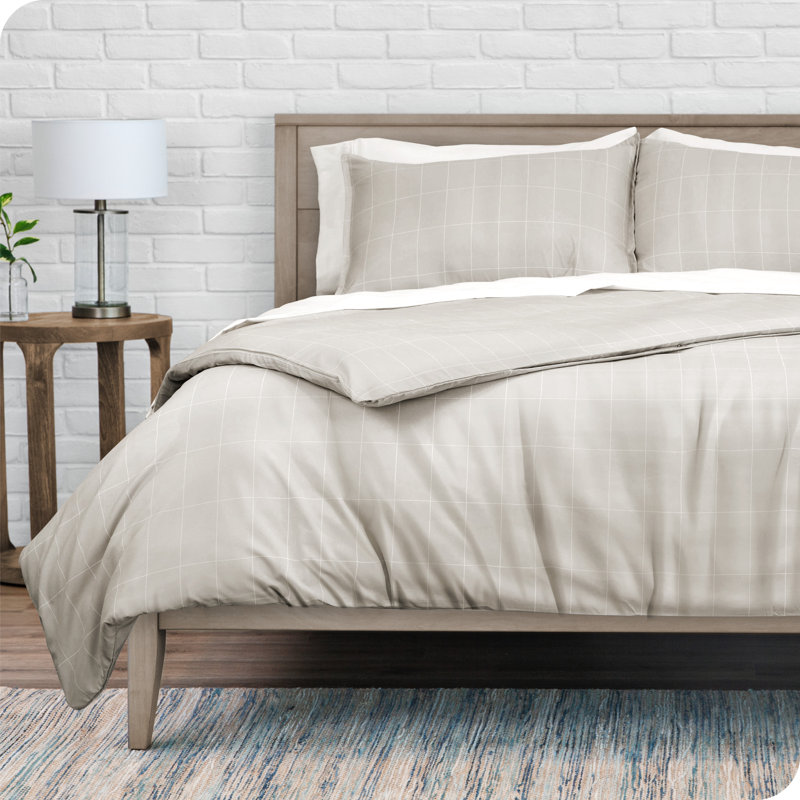 Grid Modern & Contemporary Duvet Cover, Twin/Twin XL Duvet Cover + 1 Standard Shams, Stone/White