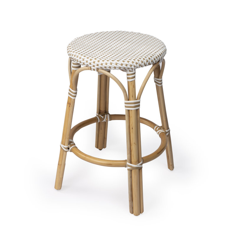 Tobias Rattan Bar Stool & Counter Stool, Counter Stool (24" Seat Height), White/Tan Dot/Natural Rattan Frame