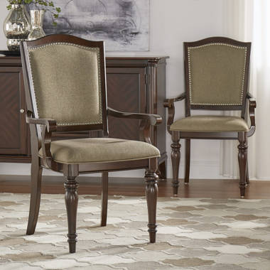 Jahidur King Louis Solid Wood Back Arm Chair (Set of 2) Gracie Oaks Frame Color: Natural, Upholstery Color: Brown