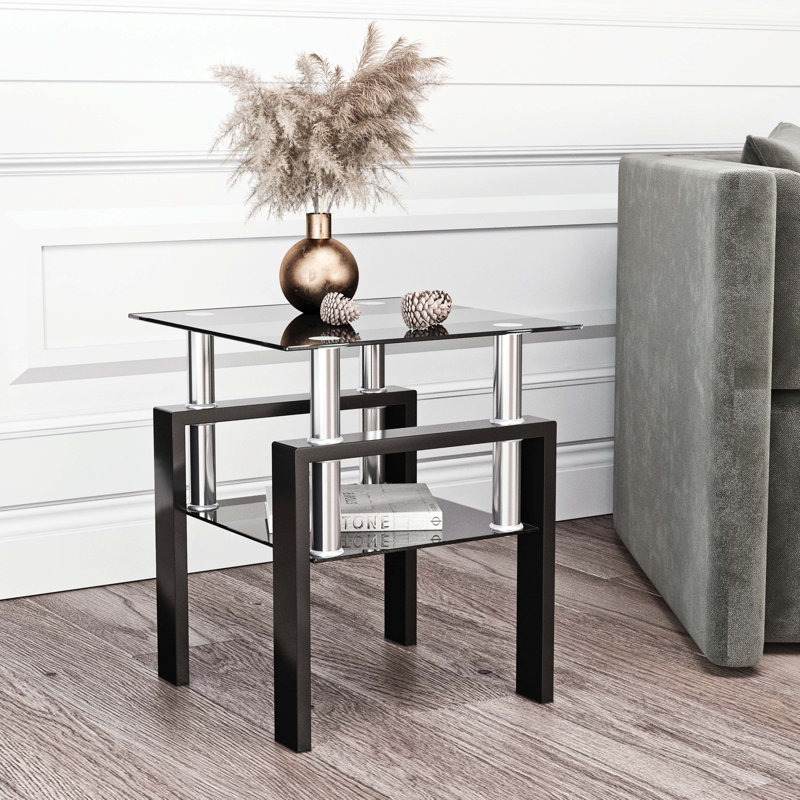 Table de bout moderne en verre trempé 1 pièce, table de bout, table carrée pour le salon