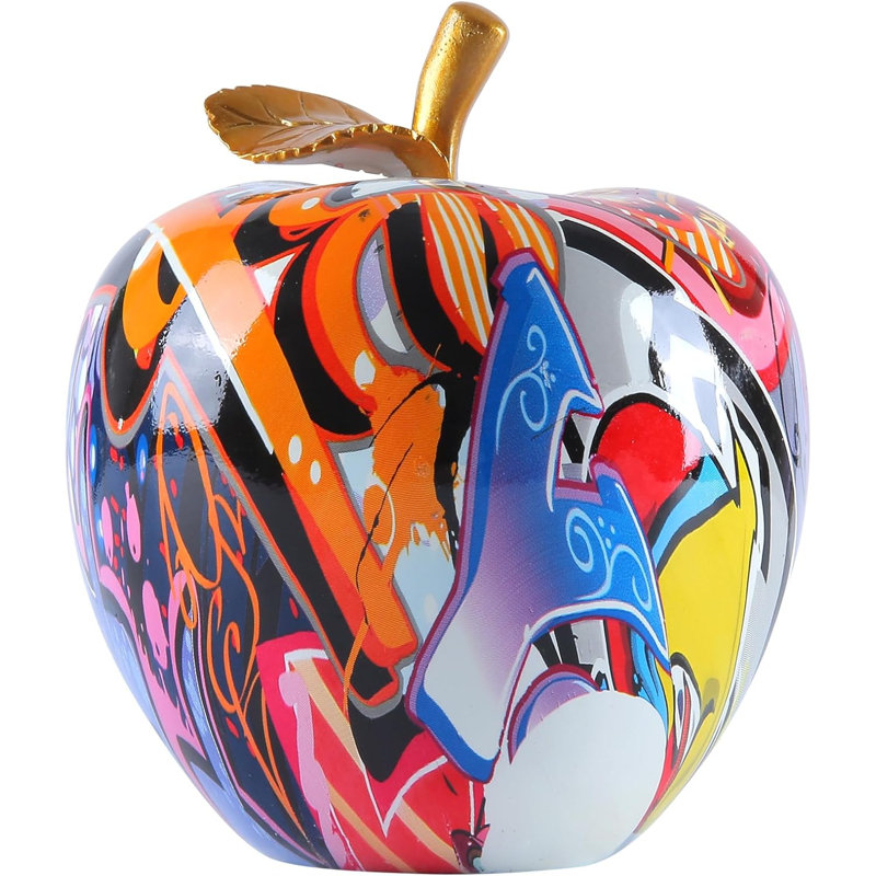 Colorful Apple Statue Abstract Graffiti Art Figurine