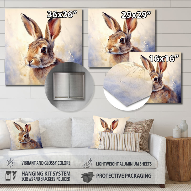 Sweet Rabbit I - reproduction d'animaux sur métal, H 16 po x l 16 po x P 1 po