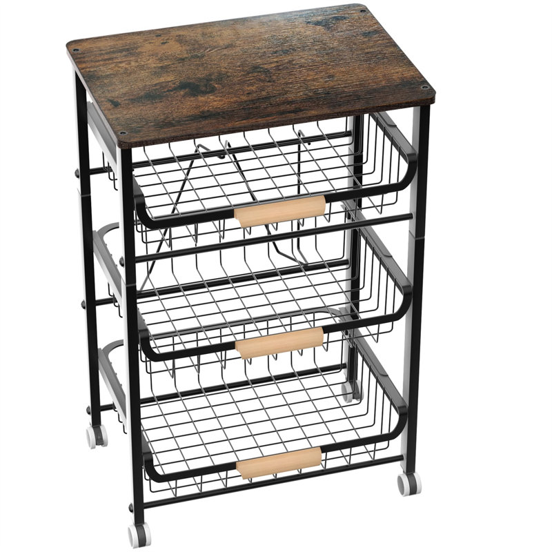 26.38'' H Utility Cart with Wheels, 26.38" H x 16.93" W x 11.81" D, Black/Brown