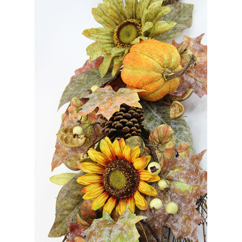 31 po. Tournesol artificiel 31 po avec baies d'érable festive et festive, H 7 po x l 15 po x L 35 po
