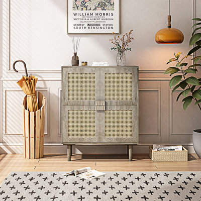 4-Doors Rattan Mesh Storage Cabinet
