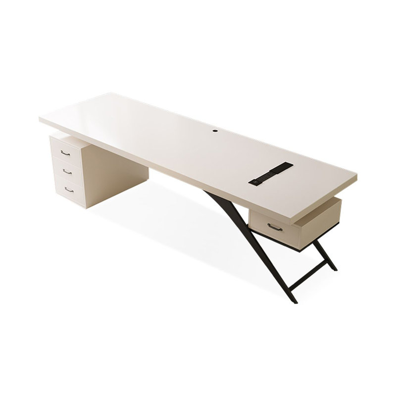 Bureau blanc rectangulaire en bois massif avec 4 tiroirs, bureau