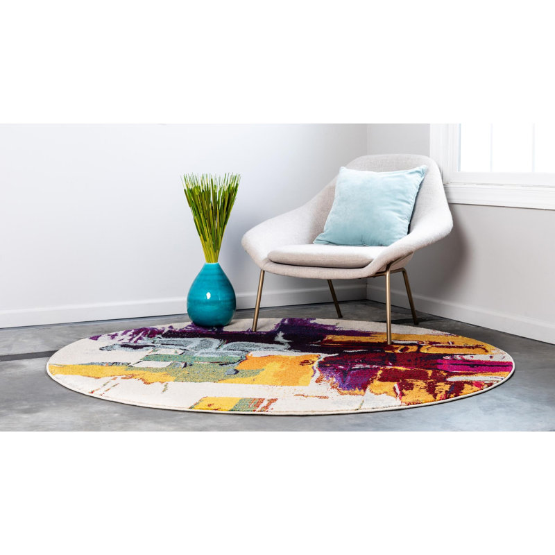 Tapis abstrait beige Auyeung, Rond 8 pi
