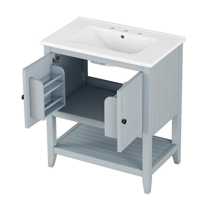Meuble-lavabo simple 30 po avec comptoir en céramique, Gris