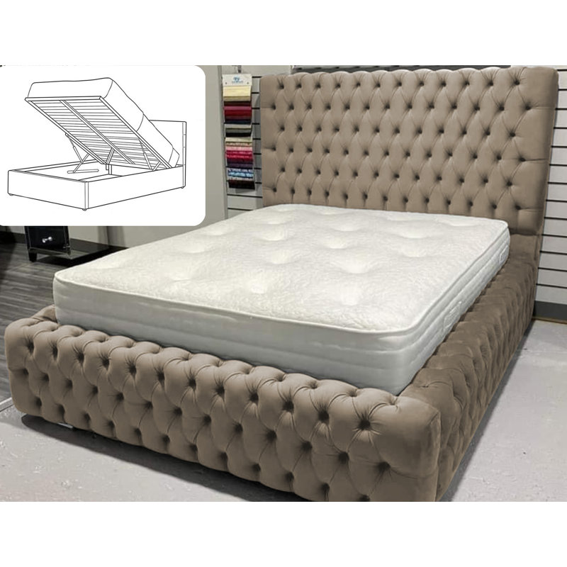 Upholstered Ottoman Storage Bed, Orange, Kingsize (5')