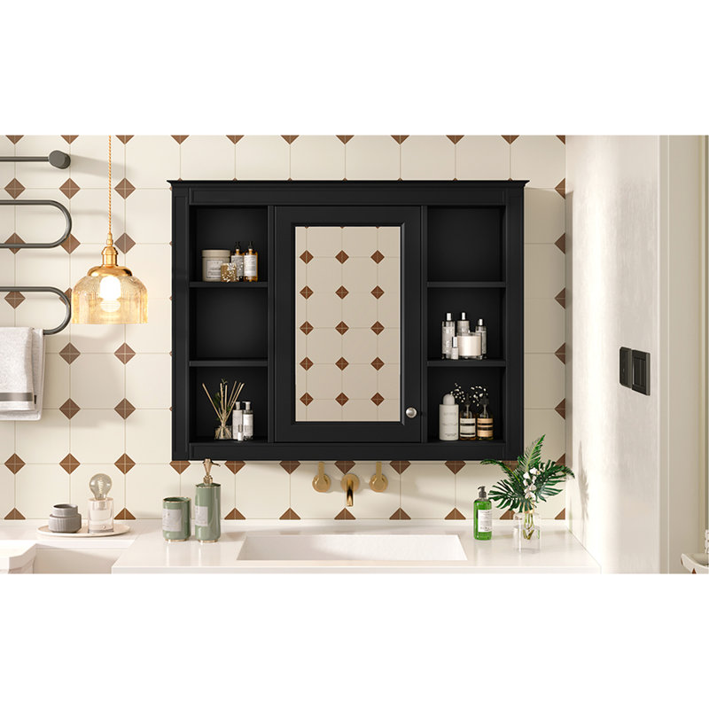 Armoire de rangement murale noire pour salle de bain 35 po x 27,5 po, fonction polyvalente, armoire, rangement, tableau, Noir