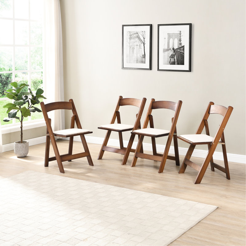 4 pièces de chaise pliante - bois massif, finition noyer, coussin beige et pour les activités de plein air