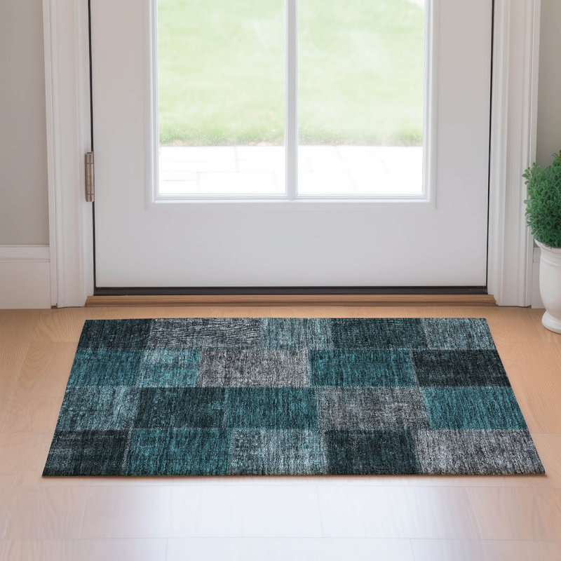 Premium Machine Washable Prisco Teal Rug, Rectangle 1'8" x 2'6"