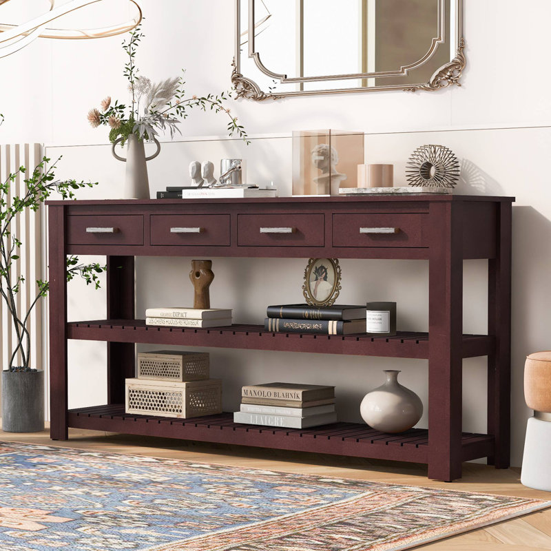 U_Style Stylish Entryway Console Table with 4 Drawers and 2 Shelves, Suitable for Entryways, Living Rooms.