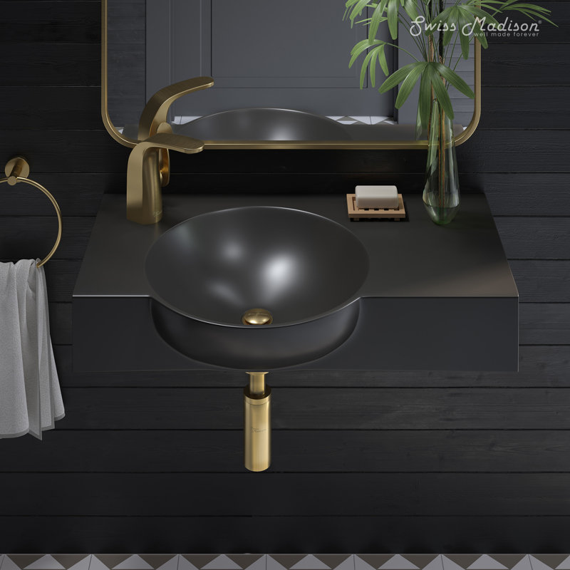 Chateau 30" Left Side Faucet Wall-Mount Bathroom Sink in Matte Black, Matte Black, Left