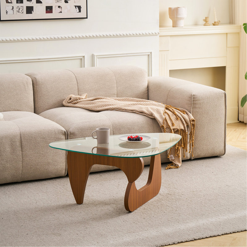 Table basse de style campagnard Mid-Century, H 15,74 po x l 35,82 po x P 25,59 po, Transparent / brun