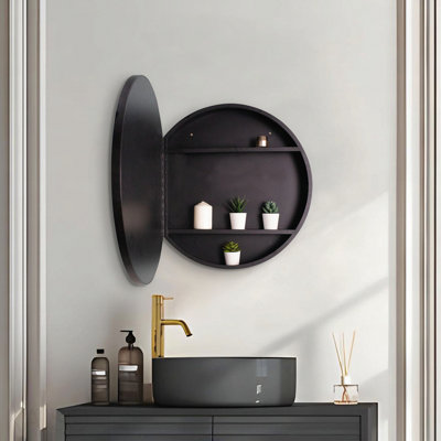 Armoire à pharmacie murale 24 po x 24 po avec miroir et cadre mural en métal noir
