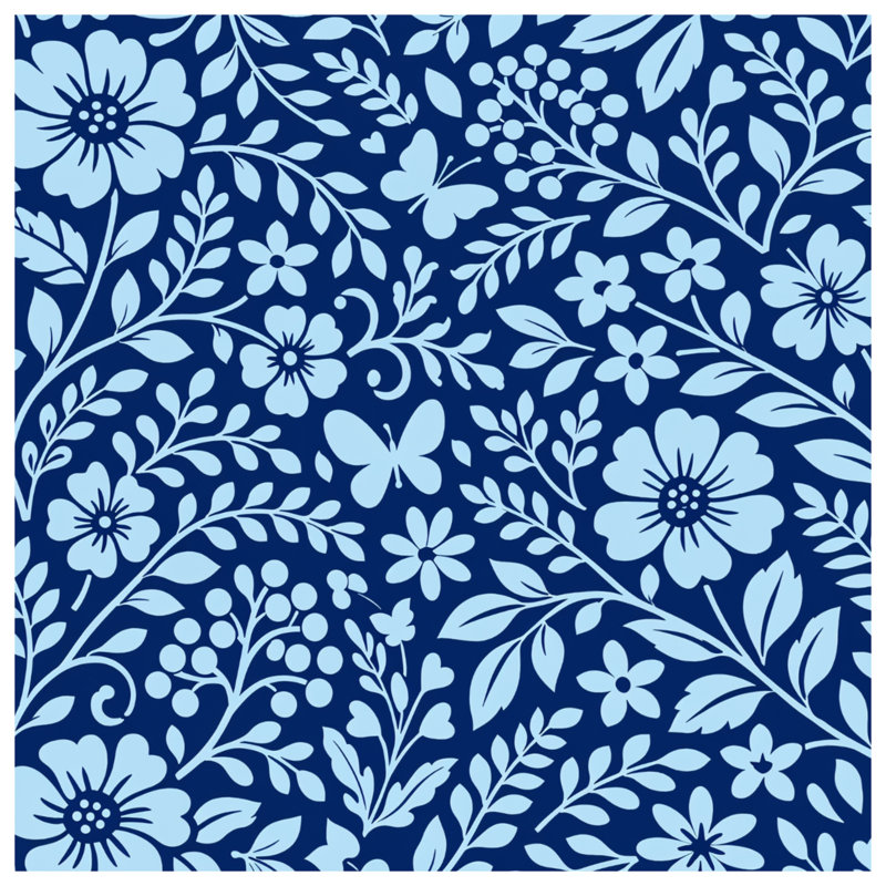 Blue Floral Butterfly Pattern Comforter, King