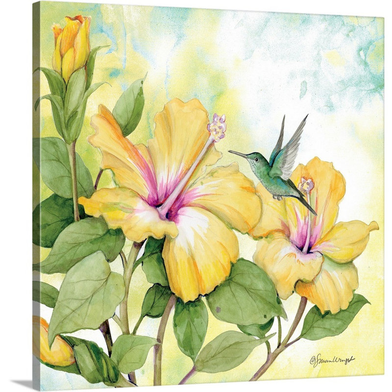 Hibiscus, art mural sur toile, Toile tendue, H 36 po x l 36 po x P 1,25 po
