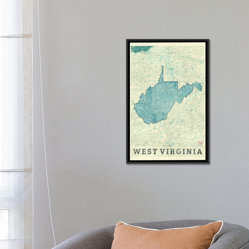«West Virginia Map» par Hubert Roguski, reproduction d'art graphique sur toile, H 26 po x l 18 po x P 1,5 po, Pas de tapis