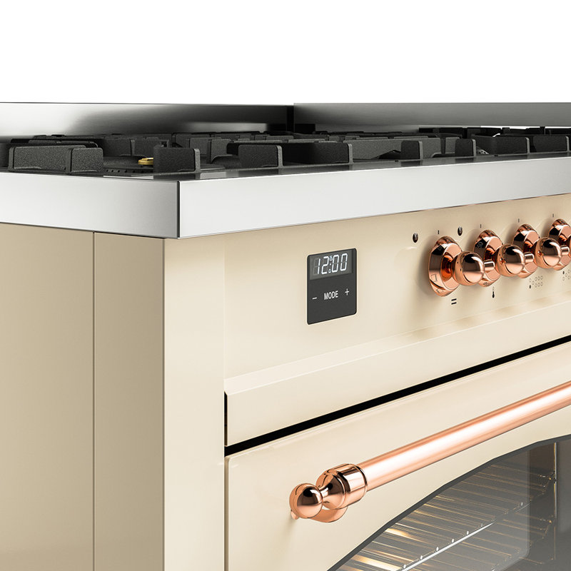 ILVE Nostalgie II 60 Dual Fuel Range, 9 Burners, Griddle, Liquid Propane, Antique White/Copper