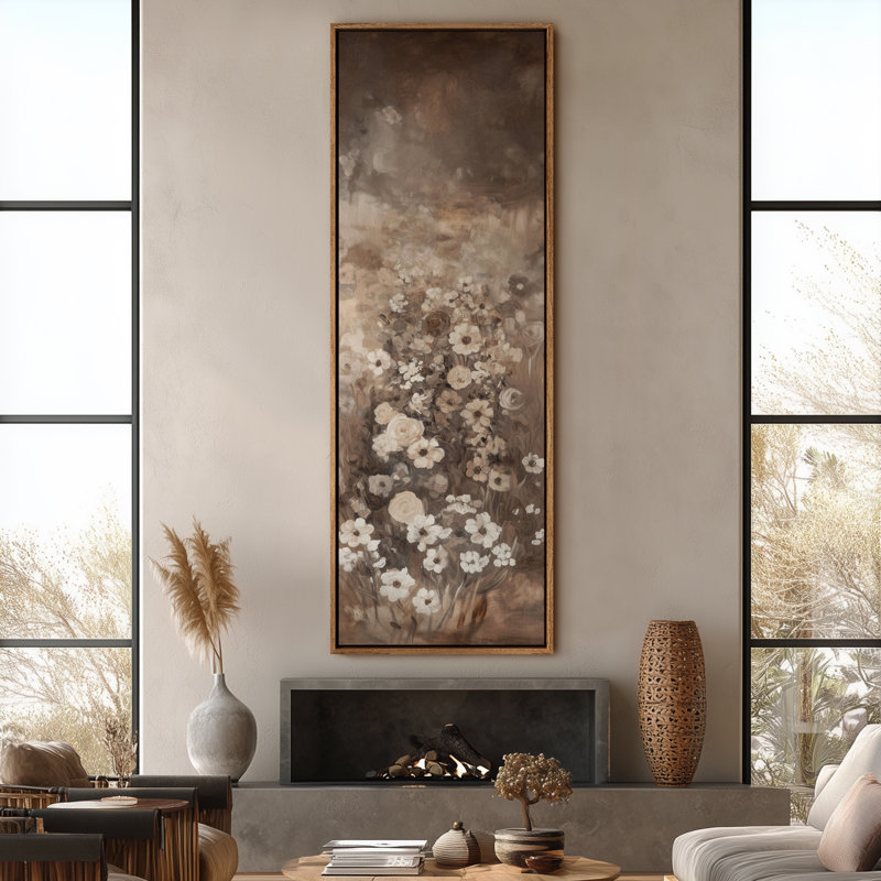 Très grand art mural rétro encadré pour art classique, H 60 po x l 20 po, Naturel