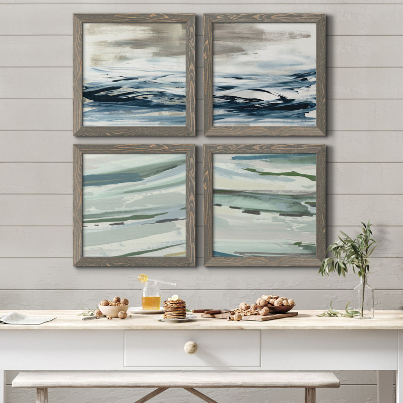 Tumultous Indigo I - ensemble de 4 peintures sur toile encadrées, H 27,5 po x l 110 po x P 1,5 po
