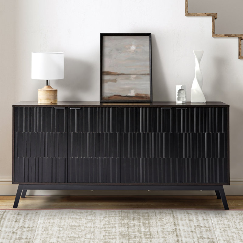 Buffet moderne à 4 portes avec tablette ajustable l 63 po Osher, Noir, noir, noir, noir